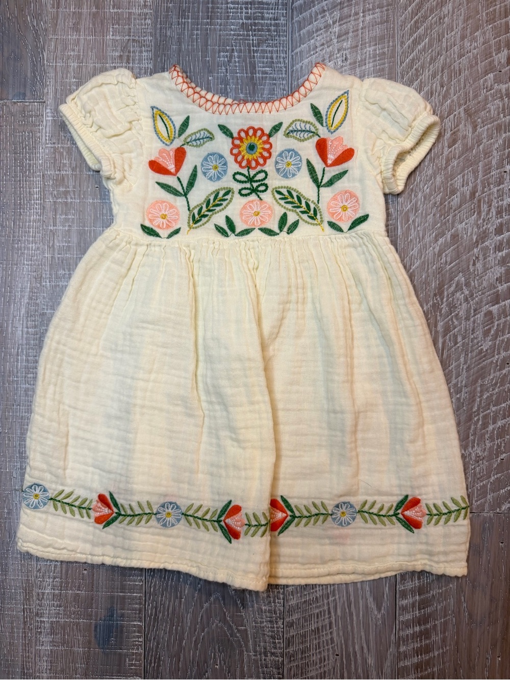 Peek Cream Embroidered Folk Flowers Dress with Multicolor Floral Embroidery